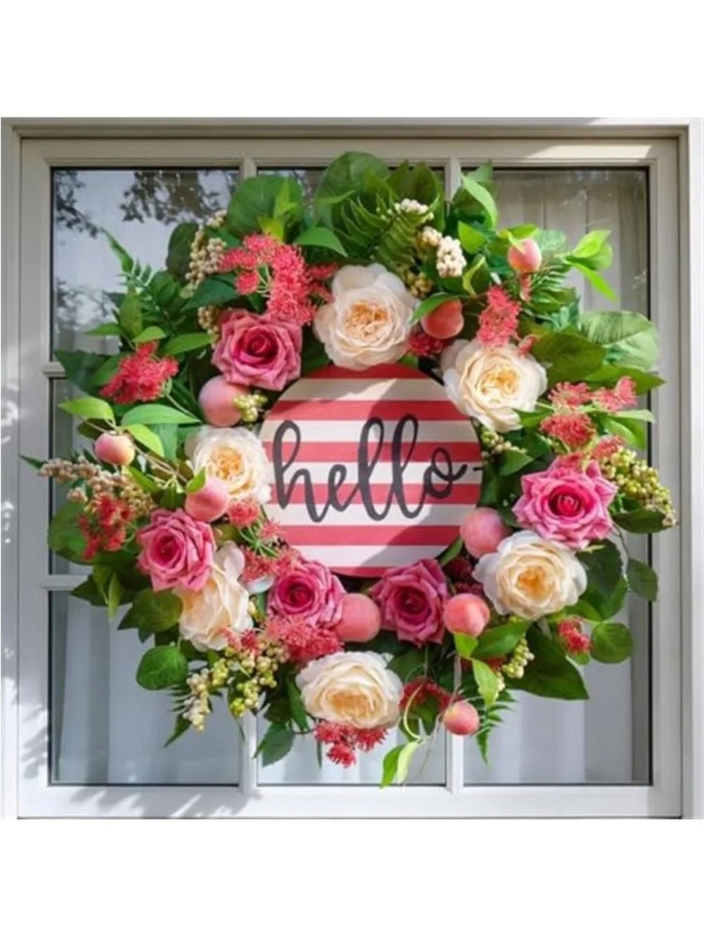 Spring Wreath Peony & Rose Floral Summer Wreath with Pink Peach, 24 Inch